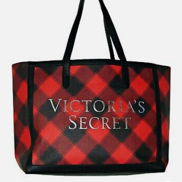 Victoria's Secret Handbags - Victoria's Secret Red/Black Plaid Carryall Tote Bag
